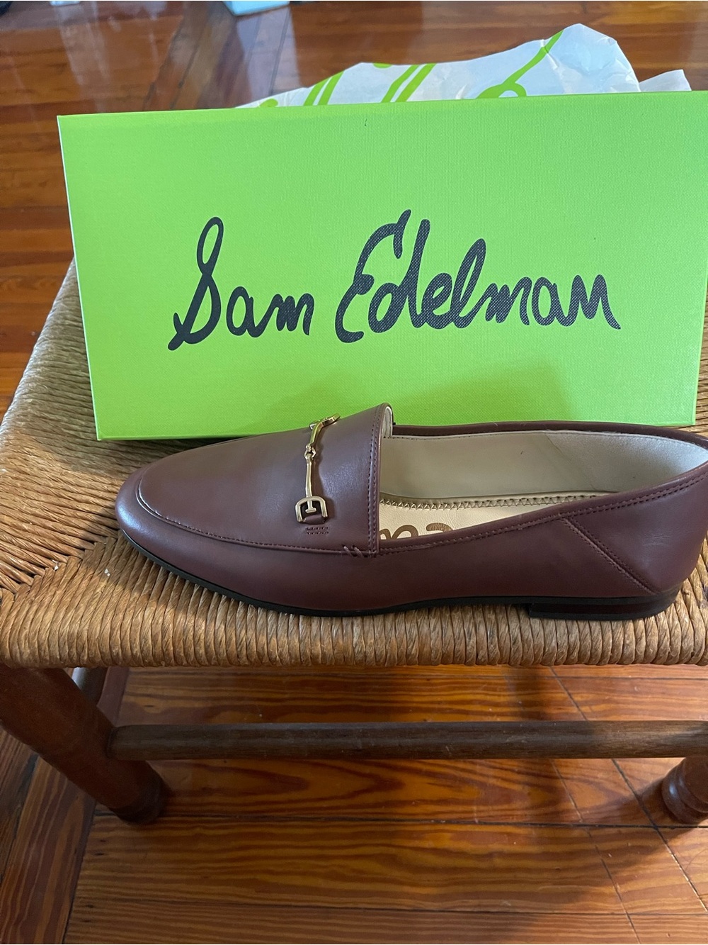 Women’s Sam Edelman brown, size 11 MedLeather Loafer with Gold Bit, never worn